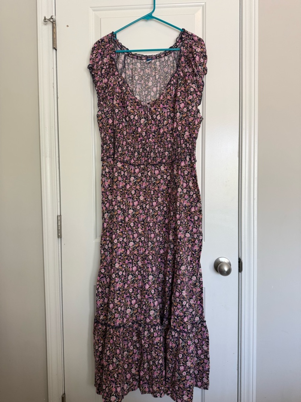 Old Navy Pink and Black Floral Midi Dress